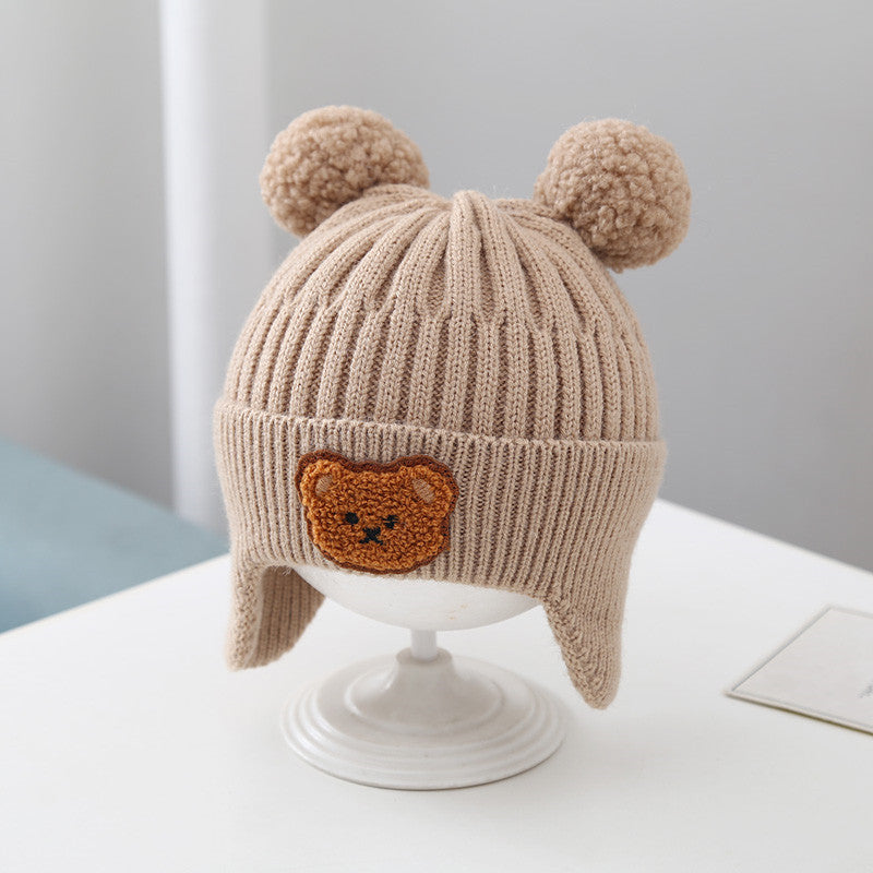 Cute Bear Baby Knitted Woolen Cap With Ear Flaps