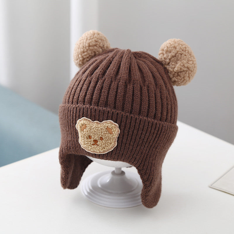 Cute Bear Baby Knitted Woolen Cap With Ear Flaps