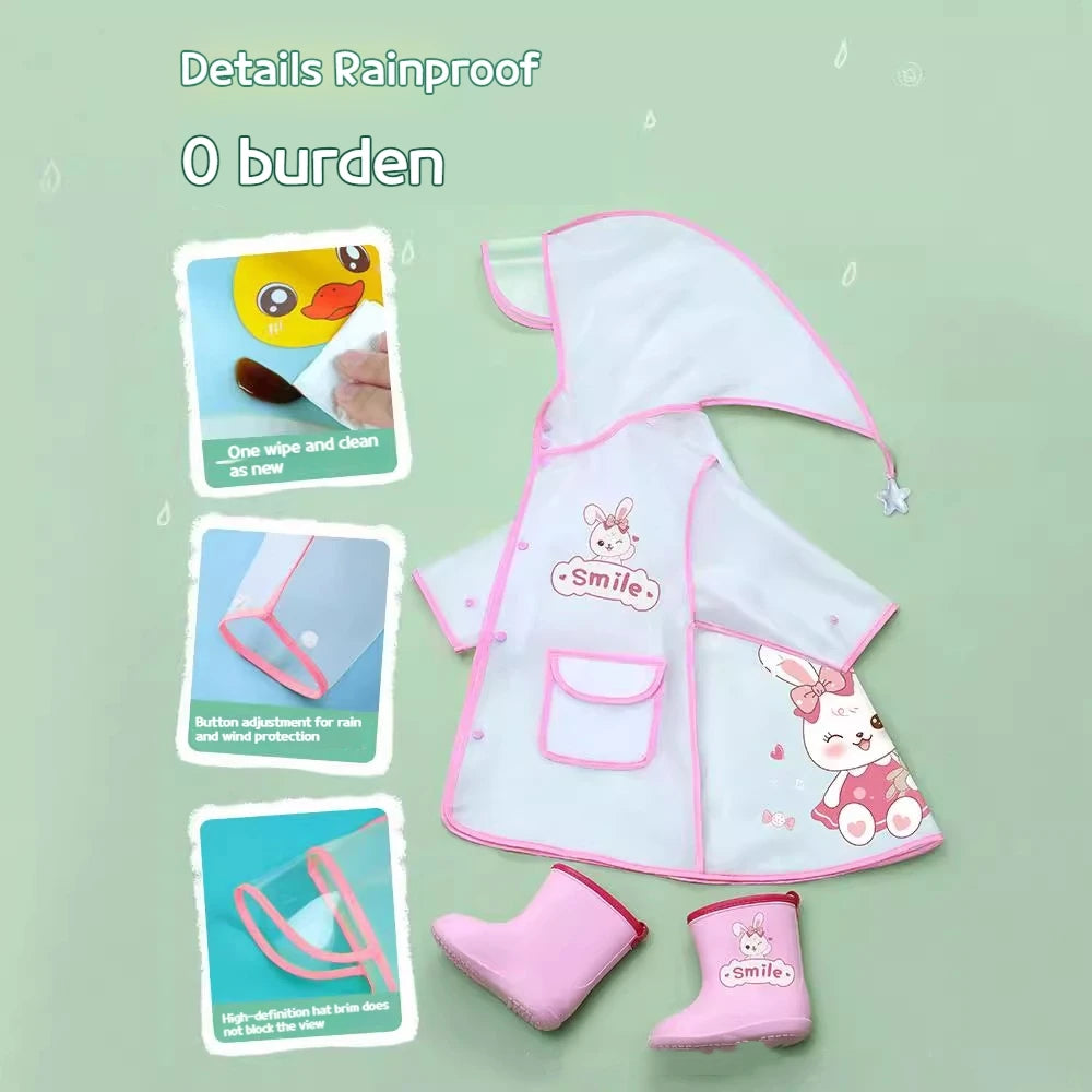 Dinosaur, Duck or Cow Adorable Raincoat and Boots