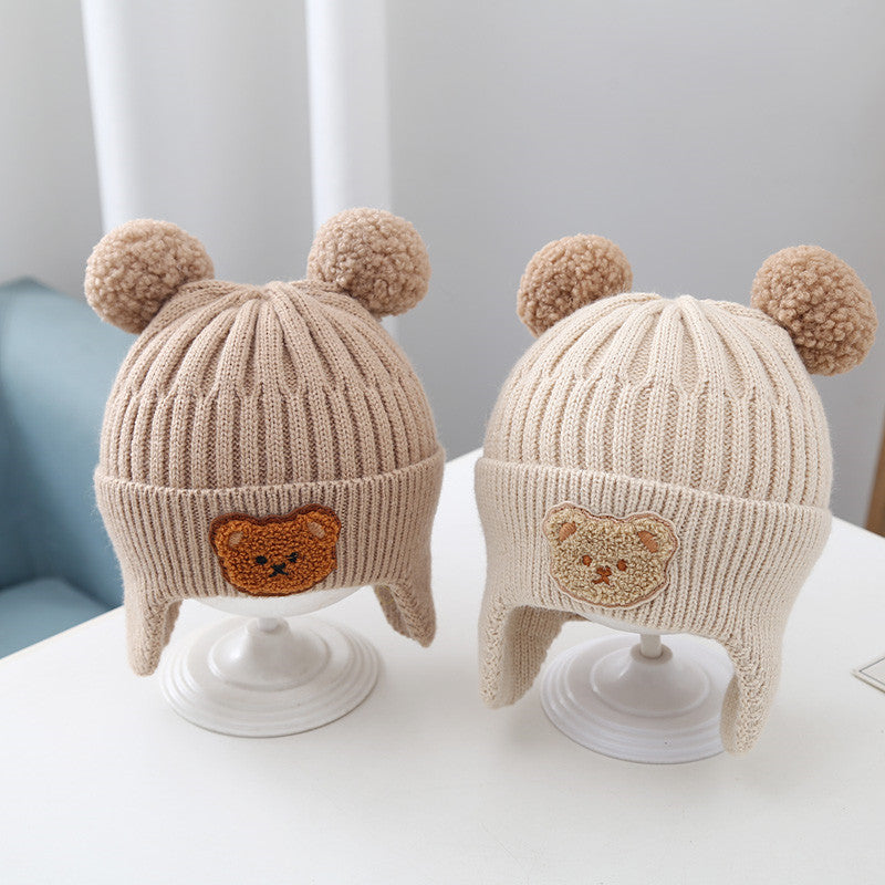 Cute Bear Baby Knitted Woolen Cap With Ear Flaps