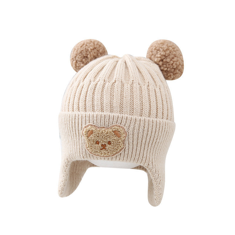 Cute Bear Baby Knitted Woolen Cap With Ear Flaps