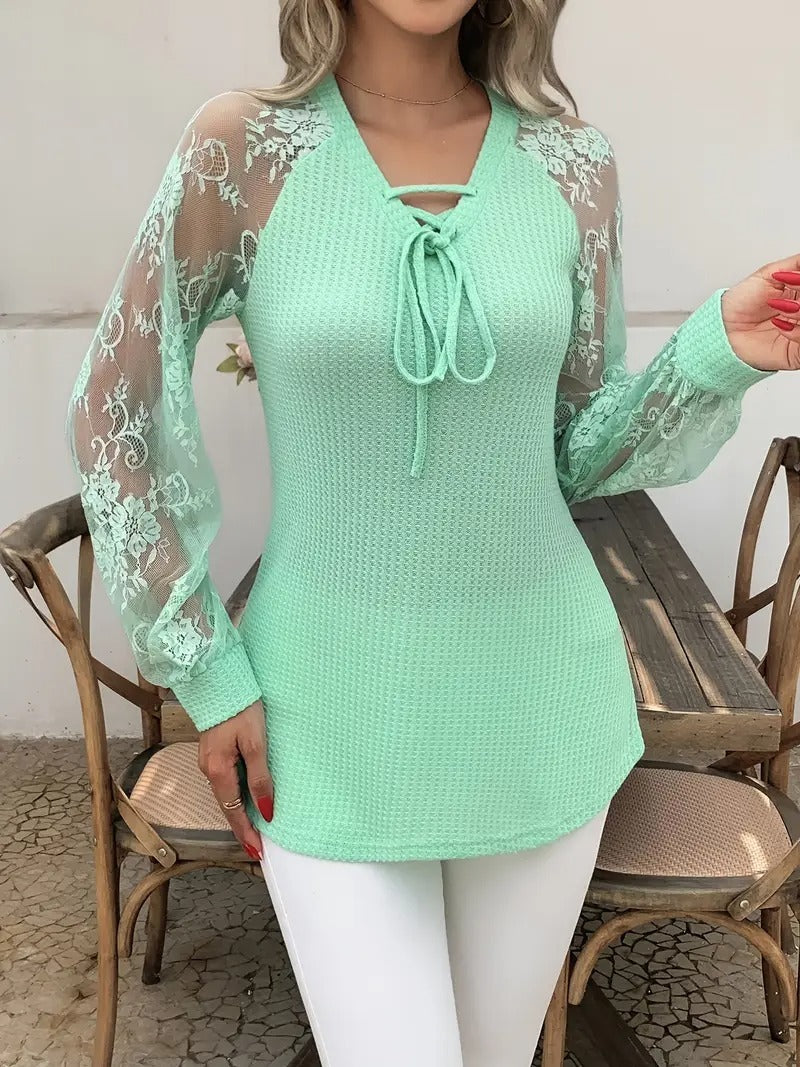 V-neck Long Sleeve Fashion Tops Choose Color
