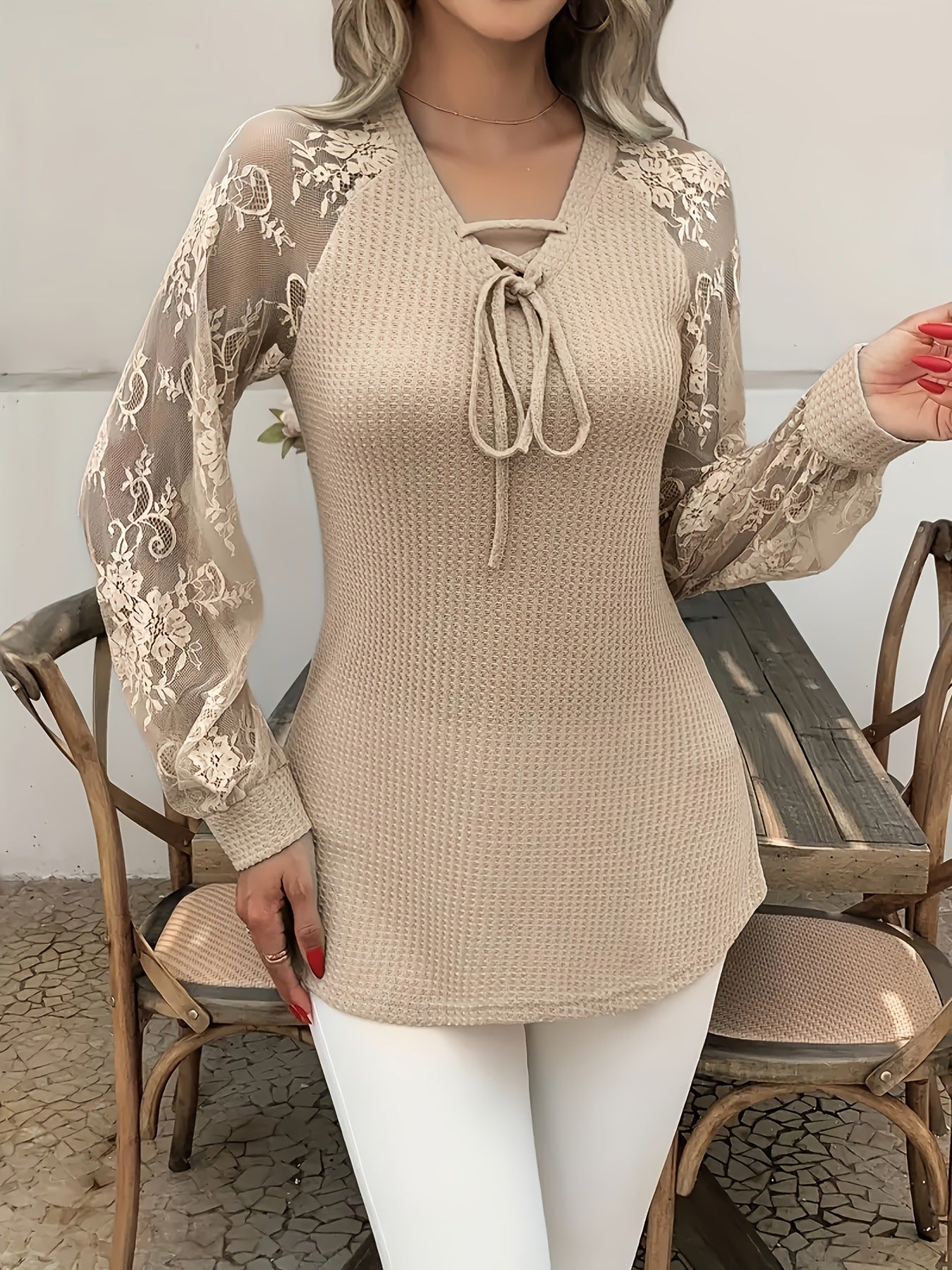V-neck Long Sleeve Fashion Tops Choose Color