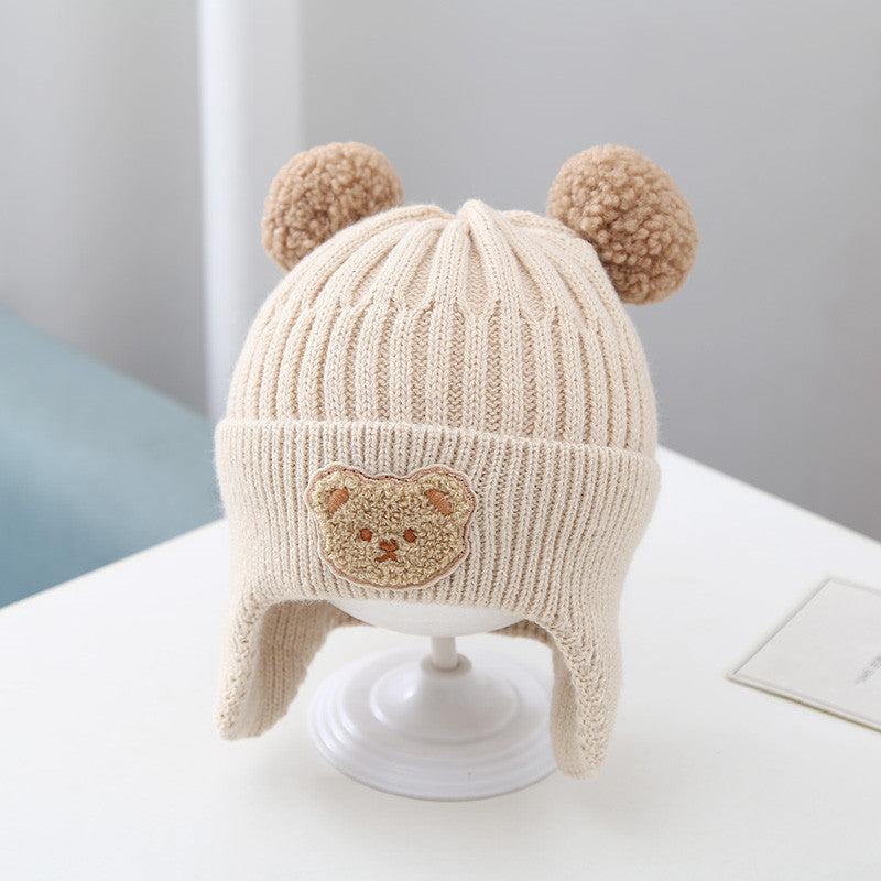 Cute Bear Baby Knitted Woolen Cap With Ear Flaps