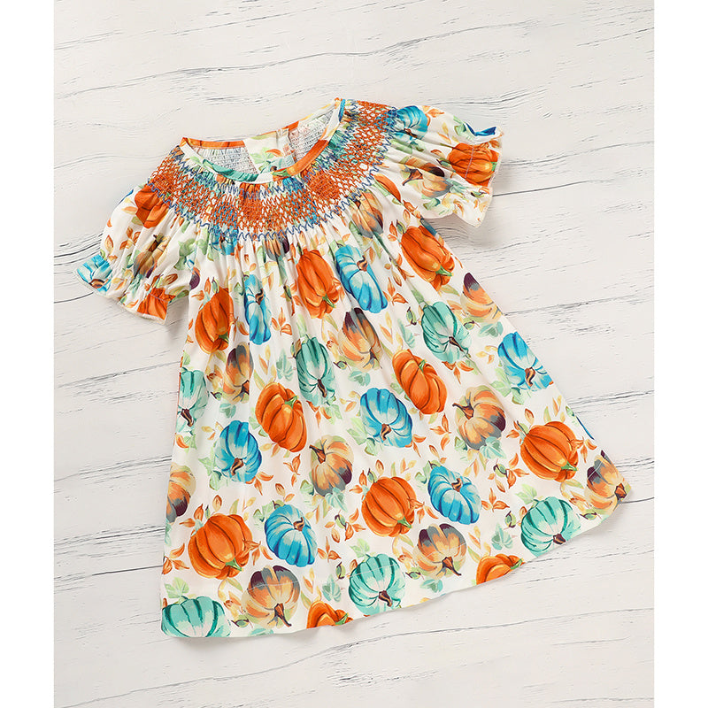 Pumpkin Smocked Dress For  Fall