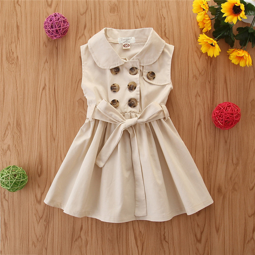 Casual Sleeveless Sash Button Party A-Line Dress