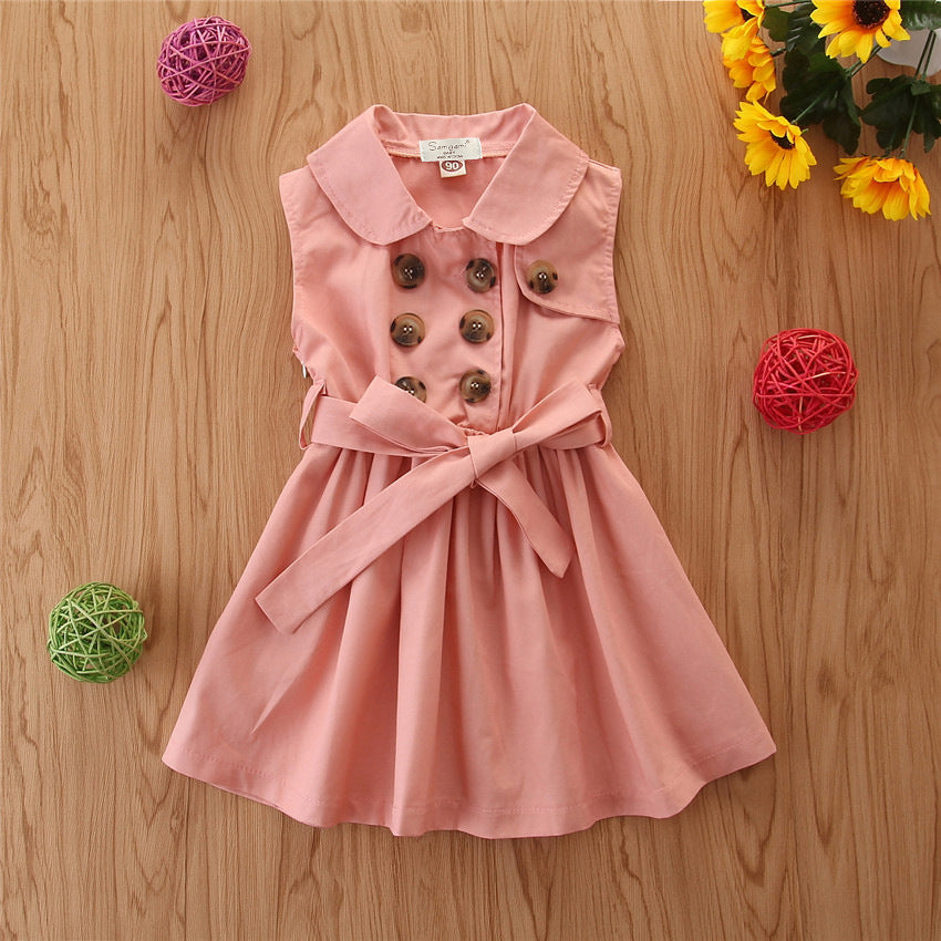 Casual Sleeveless Sash Button Party A-Line Dress