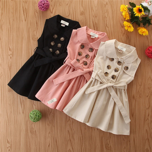 Casual Sleeveless Sash Button Party A-Line Dress