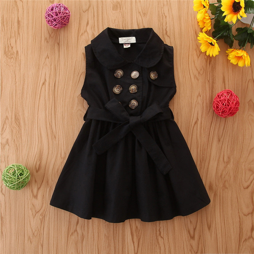 Casual Sleeveless Sash Button Party A-Line Dress