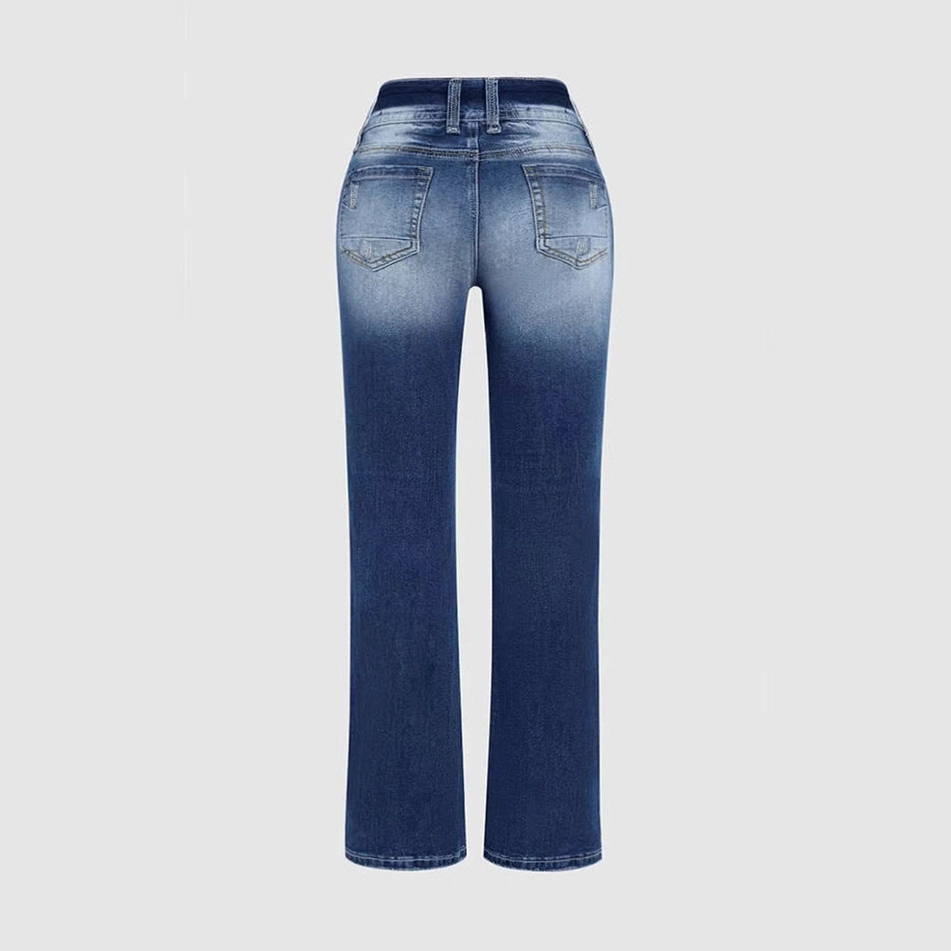 Ladies Mid Waist Stretch Washed Jeans Simple Slim Fit  Compare at $101