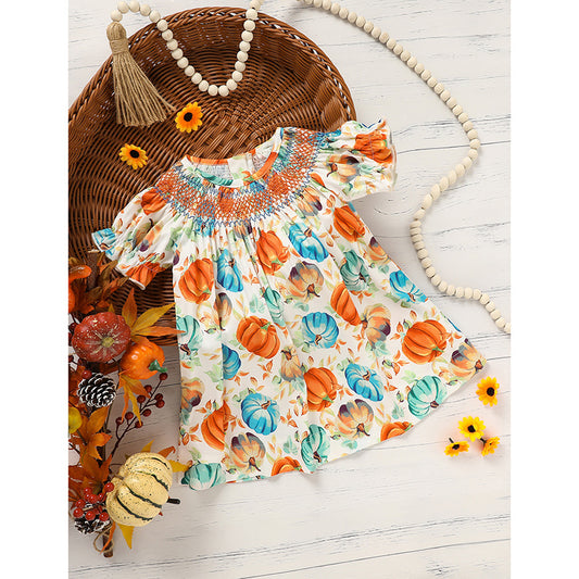 Pumpkin Smocked Dress For  Fall