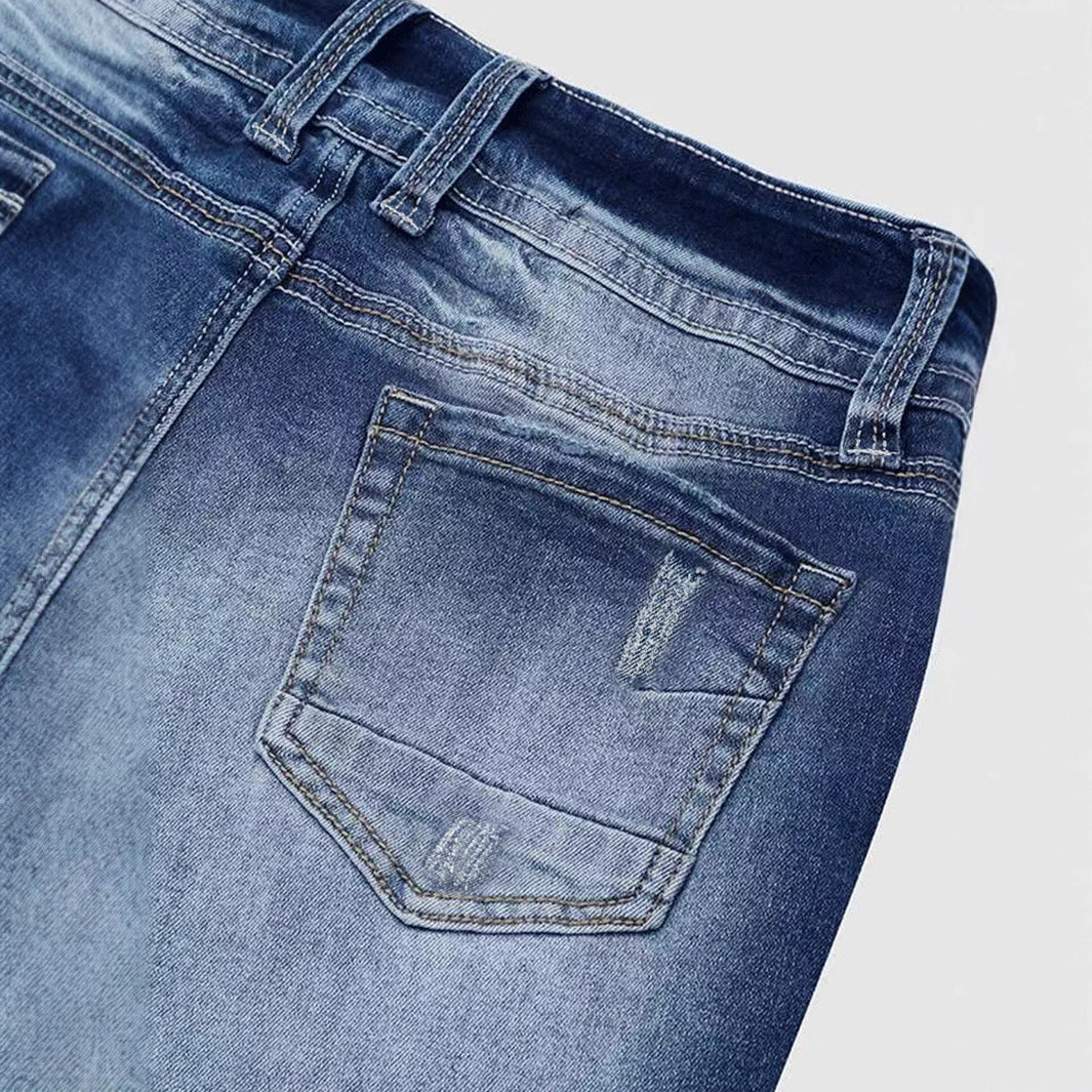 Ladies Mid Waist Stretch Washed Jeans Simple Slim Fit  Compare at $101
