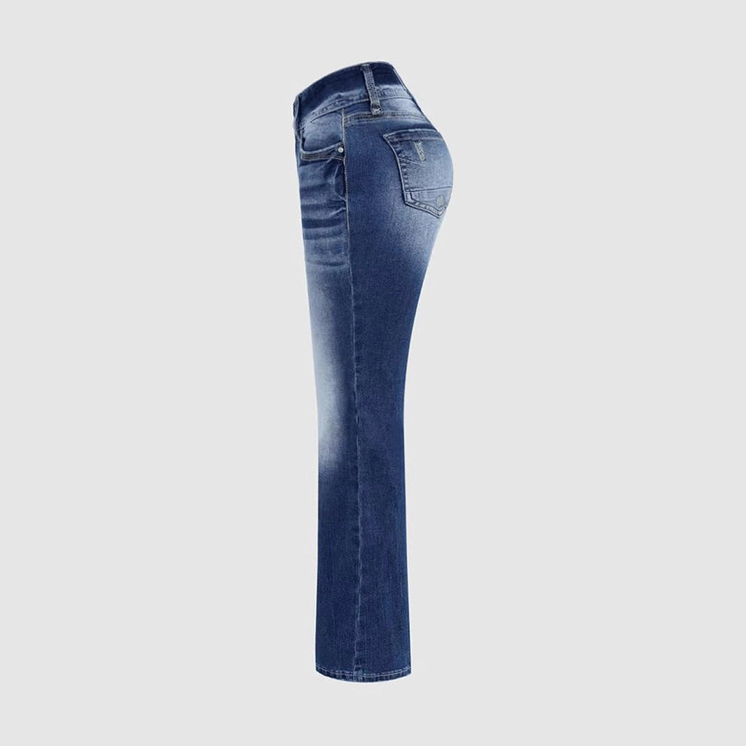 Ladies Mid Waist Stretch Washed Jeans Simple Slim Fit  Compare at $101