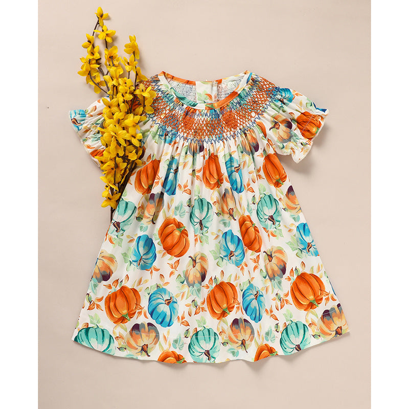 Pumpkin Smocked Dress For  Fall