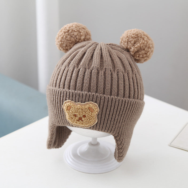 Cute Bear Baby Knitted Woolen Cap With Ear Flaps