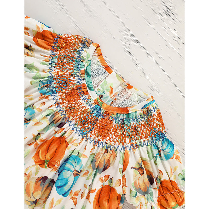 Pumpkin Smocked Dress For  Fall