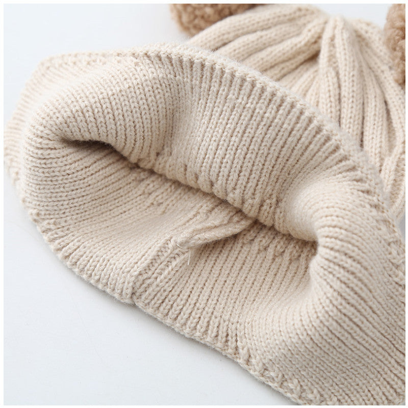 Cute Bear Baby Knitted Woolen Cap With Ear Flaps