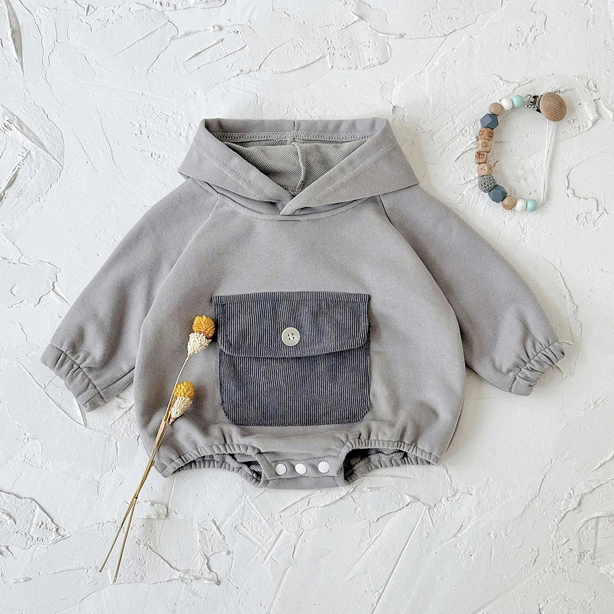 Toddler Baby Clothes Cotton Hooded Onesie with Chest Pocket Bodysuit 0-2Y Baby Girl Clothing Casual Newborn Baby Boys Romper