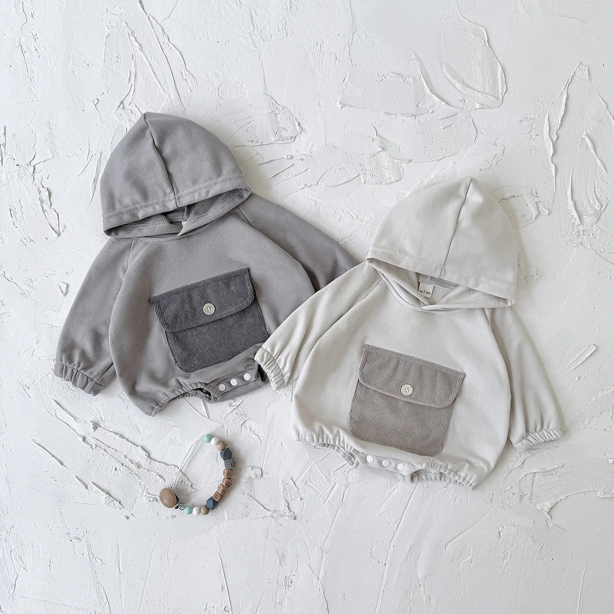 Toddler Baby Clothes Cotton Hooded Onesie with Chest Pocket Bodysuit 0-2Y Baby Girl Clothing Casual Newborn Baby Boys Romper