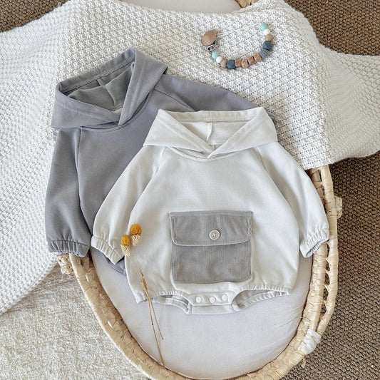 Toddler Baby Clothes Cotton Hooded Onesie with Chest Pocket Bodysuit 0-2Y Baby Girl Clothing Casual Newborn Baby Boys Romper