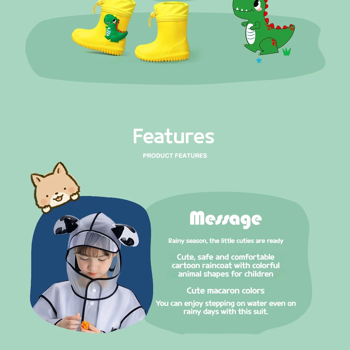 Dinosaur, Duck or Cow  Adorable Raincoat and Boots