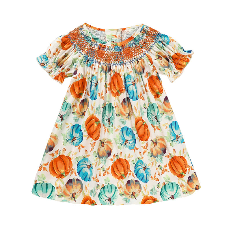 Pumpkin Smocked Dress For  Fall