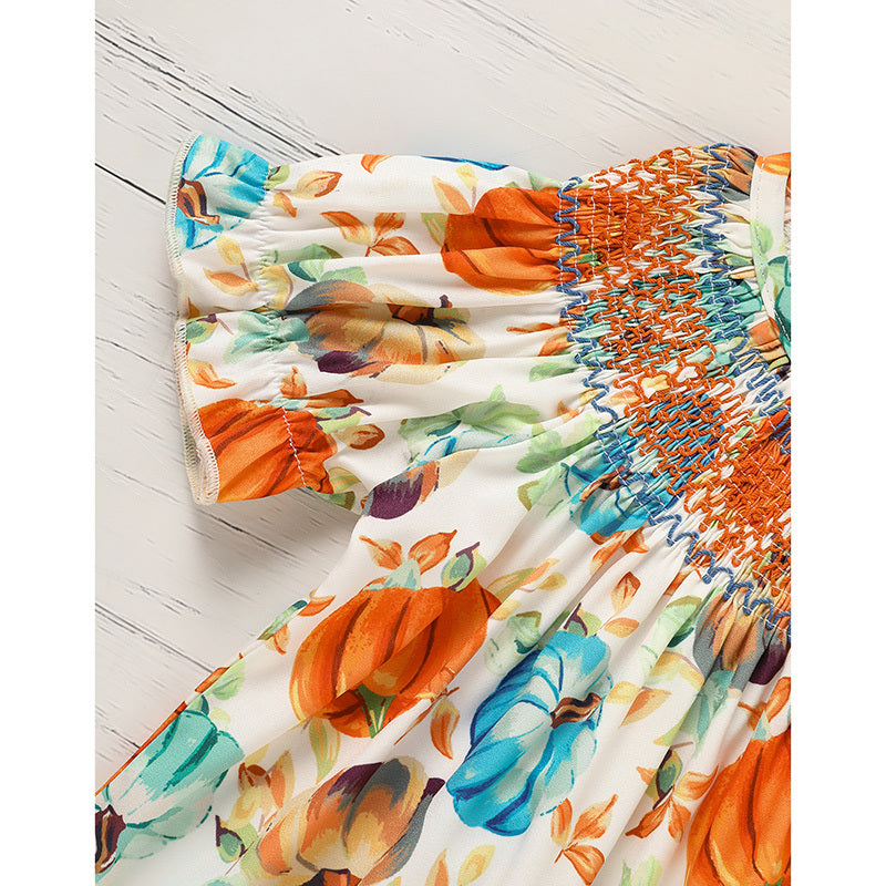 Pumpkin Smocked Dress For  Fall