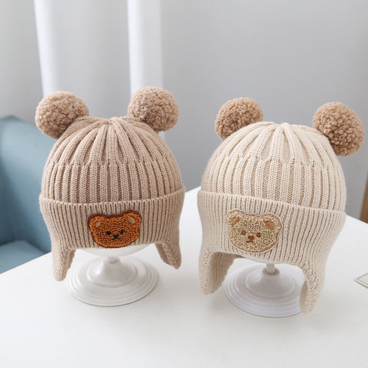 Cute Bear Baby Knitted Woolen Cap With Ear Flaps