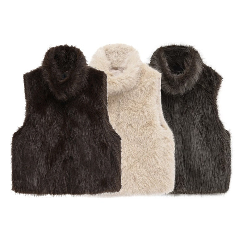 Women's Fashionable Loose Casual Faux Fur Vest   Choose Color