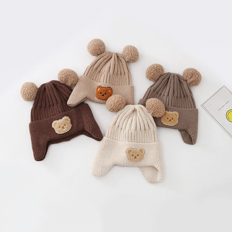 Cute Bear Baby Knitted Woolen Cap With Ear Flaps
