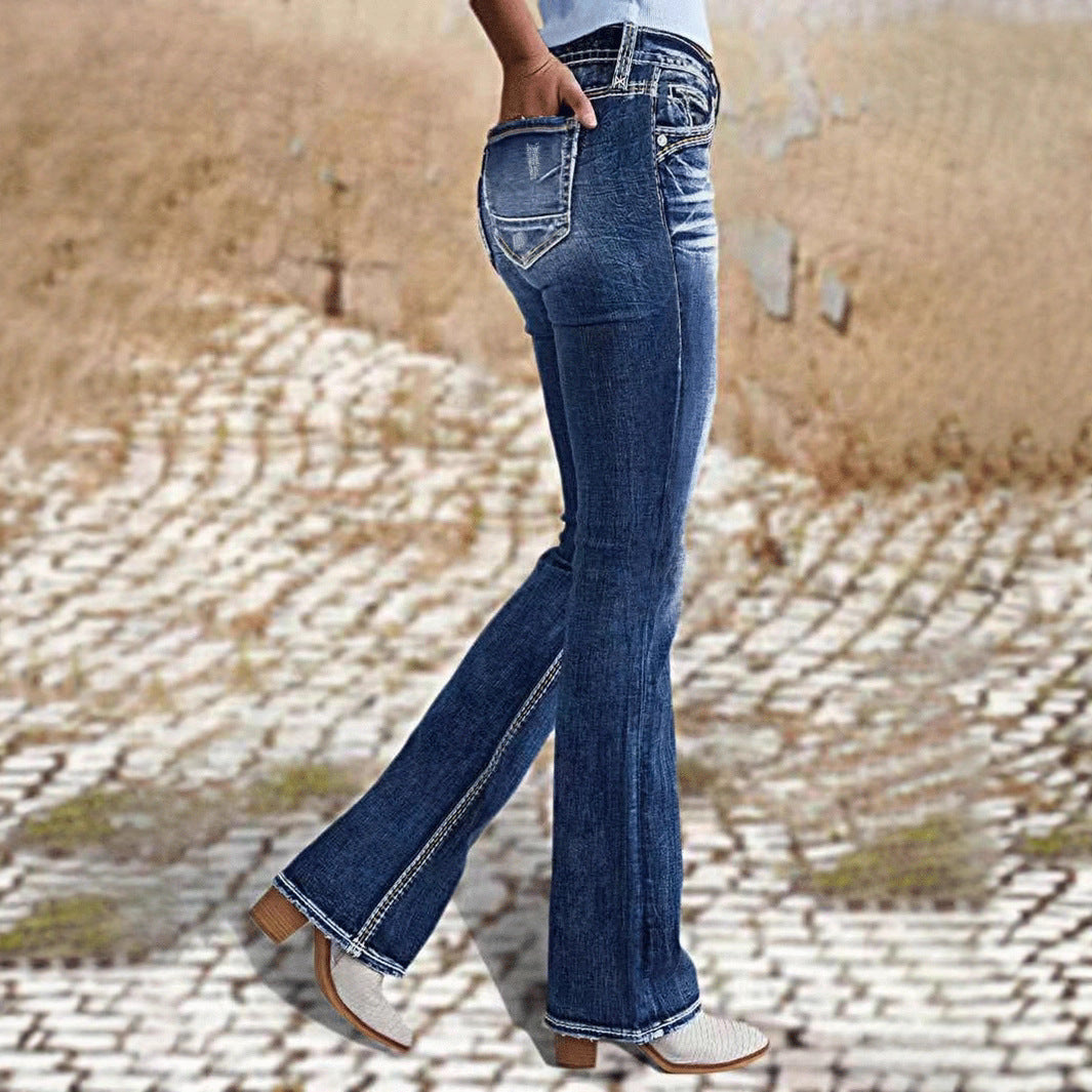 Ladies Mid Waist Stretch Washed Jeans Simple Slim Fit  Compare at $101