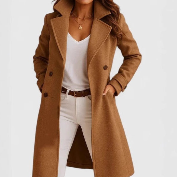 Solid Color Polo Collar Mid-length Woolen Coat  Several Colors