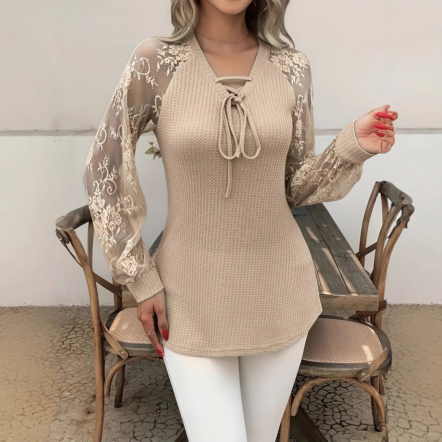 V-neck Long Sleeve Fashion Tops   Choose Color